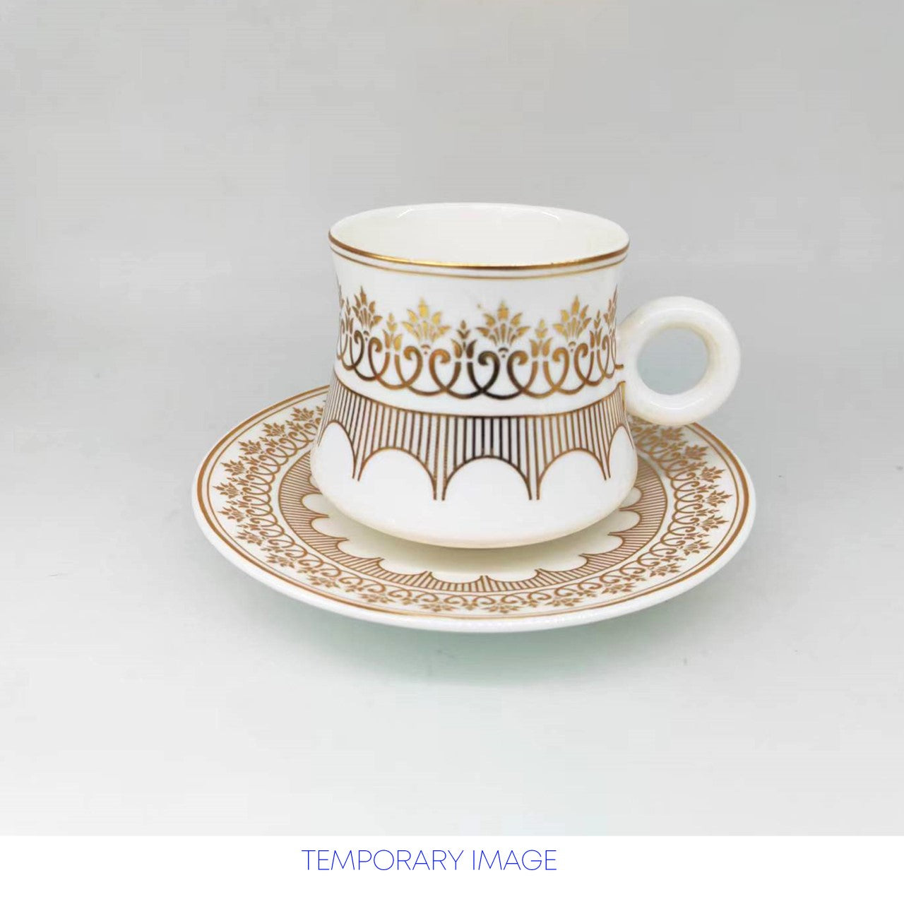 Durane Palmette Tea Set 12pc White-Gold 175ml 10526 (Parcel Plus Rate)