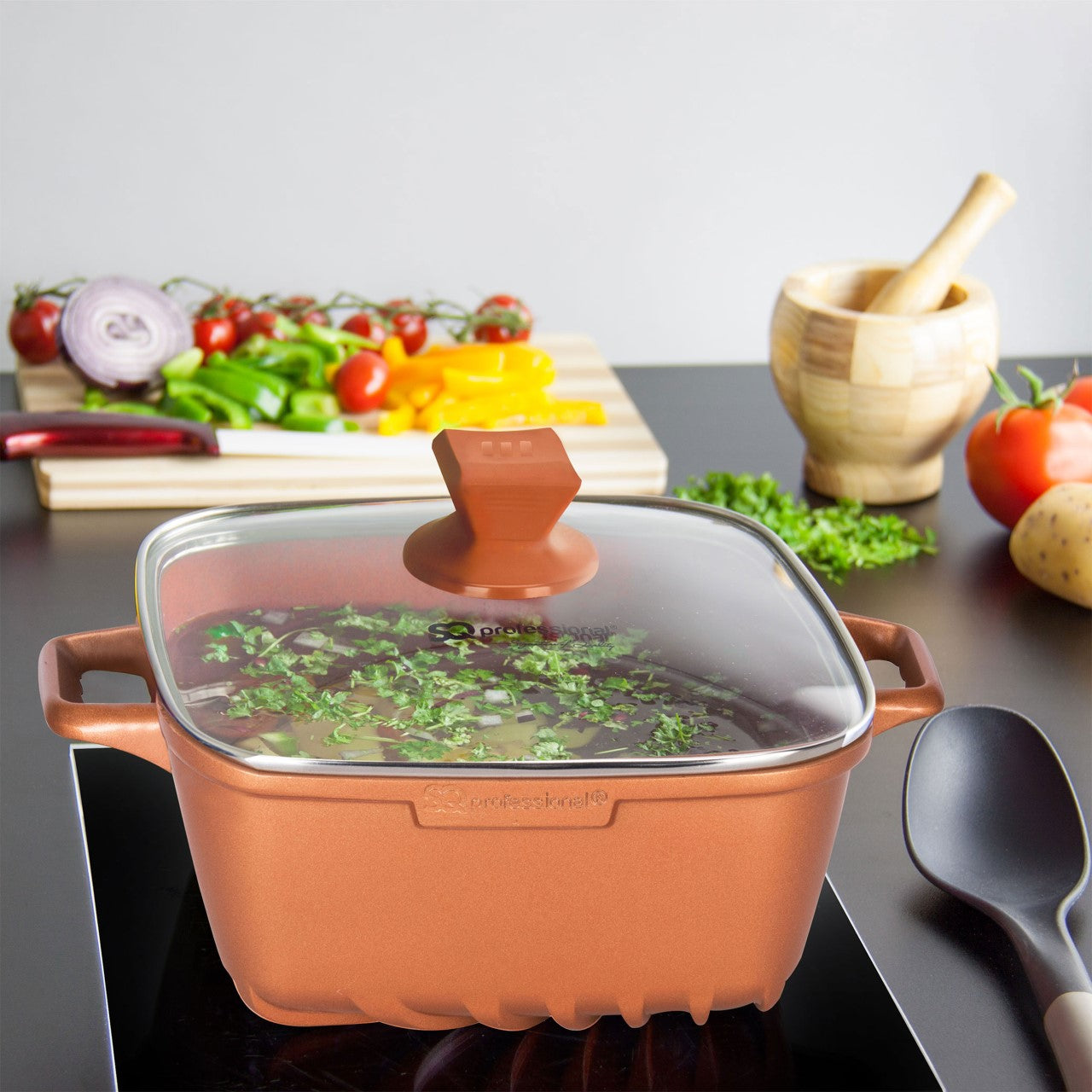 SQ Professional Nea Seramiq Diecast Square Stockpot Set of 4 Cuprum 4927 (Big Parcel Rate)